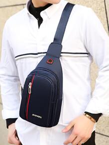 Mini Men Letter Patch Decor Headphone Port Detail Sling Bag Chest Bag - Navy Blue - View 3