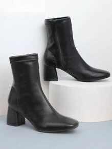 Side Zip Chunky Heeled Classic Boots - Black - View 4