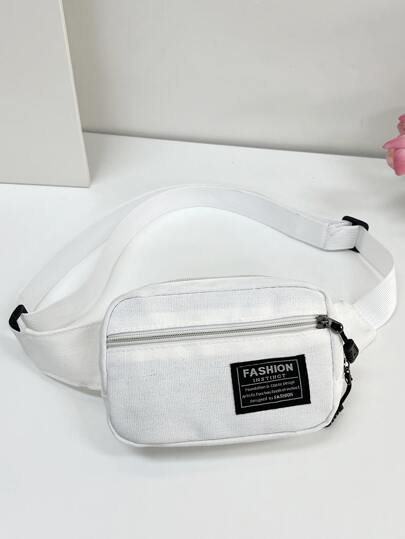 迷你字母貼飾拼接網紗腰包