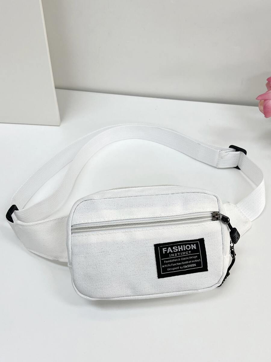 Mini Letter Patch Decor Mesh Panel Bum Bag - White - View 1