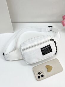 Mini Letter Patch Decor Mesh Panel Bum Bag - White - View 3