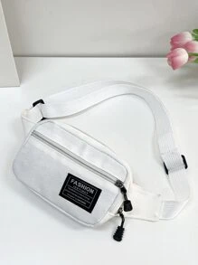 Mini Letter Patch Decor Mesh Panel Bum Bag - White - View 4
