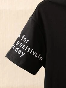 SHEIN Tops con trai Slogan Giải trí - màu đen - Xem 4