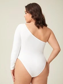 SHEIN BASICS Plus One Shoulder Solid Bodysuit - White - View 2