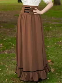 Scarlet Darkness 雙排釦荷葉邊半身裙 - 摩卡棕 - 查看 1