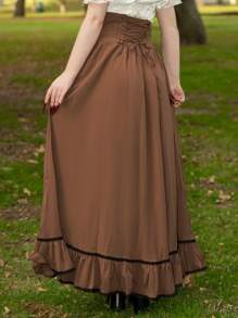 Scarlet Darkness 雙排釦荷葉邊半身裙 - 摩卡棕 - 查看 2