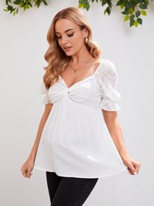 SHEIN Maternity Sweetheart Neck Puff Sleeve Blouse