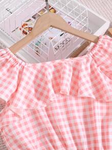 Chicas Blusa de guingán ribete con fruncido - Rosa - Ver 3