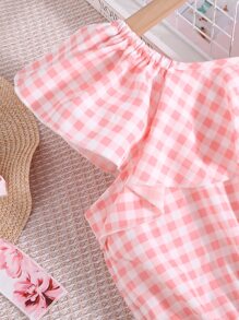 Chicas Blusa de guingán ribete con fruncido - Rosa - Ver 4