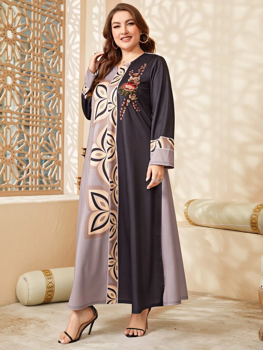 Al Najma 大碼圖案印花撞色連衣裙 - 彩色 - 查看 1