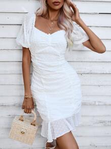 Aveloria Vestido de lunares fruncido bajo con fruncido