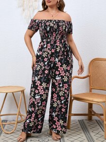 SHEIN Clasi Mono de hombros descubiertos con estampado floral en talla grande, para el verano - Multicolor - Ver 4