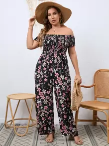 SHEIN Clasi Mono de hombros descubiertos con estampado floral en talla grande, para el verano - Multicolor - Ver 5