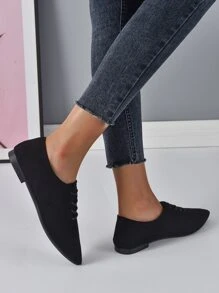 Minimalist Lace-up Front Point Toe Oxford Shoes - Black - View 3