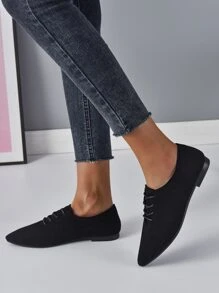 Minimalist Lace-up Front Point Toe Oxford Shoes - Black - View 4