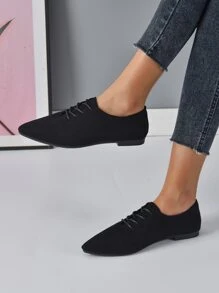 Minimalist Lace-up Front Point Toe Oxford Shoes - Black - View 5