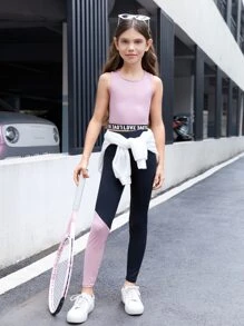 SHEIN Girls Letter Graphic Tank Top & Colourblock Leggings - Multicolor - View 1