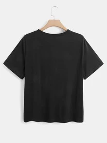 SHEIN LUNE Plus Coconut Tree Print Tee - Black - View 2