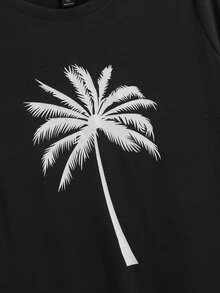 SHEIN LUNE Plus Coconut Tree Print Tee - Black - View 3