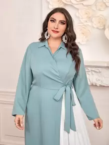 Modelyn 大碼百褶下擺圍裹側打結連衣裙 - 淺藍色 - 查看 4