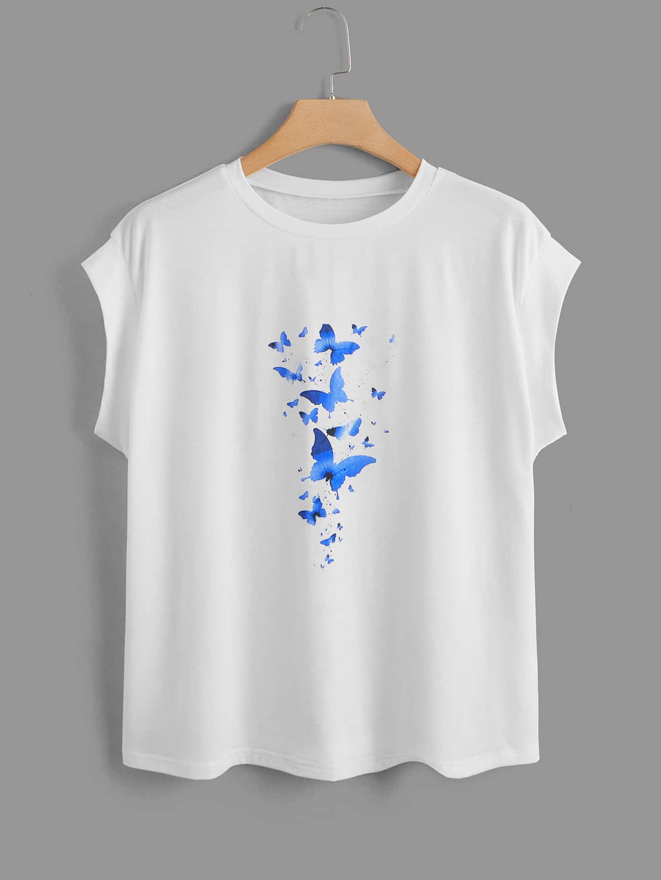 SHEIN LUNE Plus Butterfly Print Batwing Sleeve Tee - White - View 1