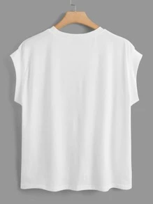 SHEIN LUNE Plus Butterfly Print Batwing Sleeve Tee - White - View 2