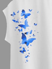 SHEIN LUNE Plus Butterfly Print Batwing Sleeve Tee - White - View 3