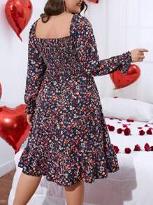 SHEIN LUNE Plus Ditsy Floral Print Flounce Sleeve Ruffle Hem Dress - Multicolor - View 2