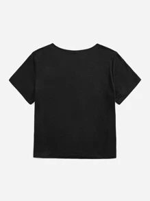 SHEIN LUNE 大碼愛心和標語圖案T恤 - 黑色 - 查看 2