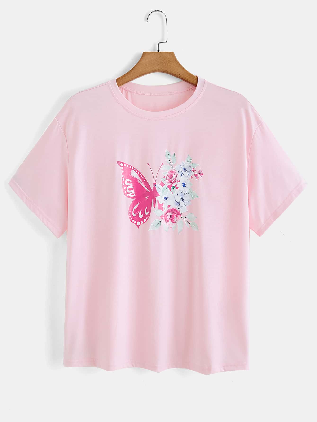 Flirla Plus Butterfly & Floral Print Tee