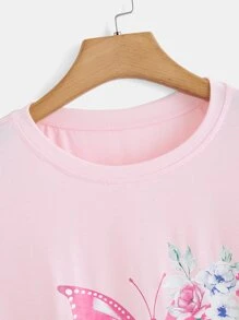 Flirla Plus Butterfly & Floral Print Tee