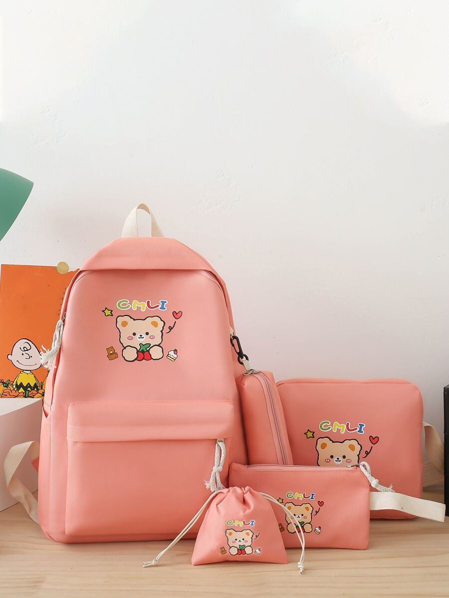 5pcs Cartoon Graphic Functional Backpack Set - Pink - View 1