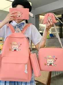 5pcs Cartoon Graphic Functional Backpack Set - Pink - View 2