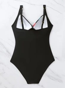 SHEIN Swim Tropical Print Push Up One Piece Swimsuit,Summer Beach - Multicolor - View 2