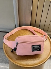 con diseño de parche de letra Riñonera mini Oxford - Rosa - Ver 7