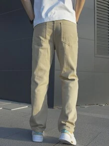 Manfinity Men Letter Graphic Straight Leg Jeans - Khaki - View 2