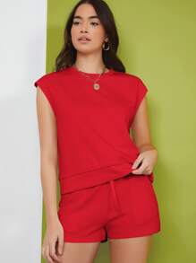 SHEIN Essnce 素色上衣和運動短褲套裝