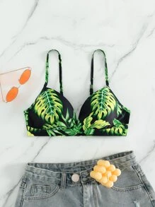 Tropical Print Push Up Bikini Top - Multicolor - View 1