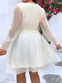 SHEIN Holidaya Vestido de manga farol de malla - Beis - Ver 4