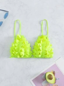 SHEIN Swim Neon Lime Appliques Bikini Top,Summer Beach - Lime Green - View 6