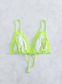 SHEIN Swim Neon Lime Appliques Bikini Top,Summer Beach - Lime Green - View 7