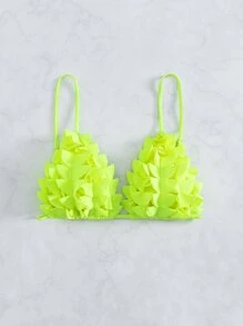 SHEIN Swim Neon Lime Appliques Bikini Top,Summer Beach - Lime Green - View 5