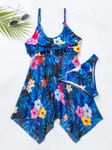 热带印花手帕下摆泳衣夏季海滩 - 彩色 - 查看 3