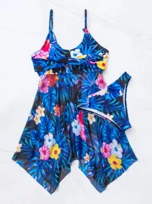 热带印花手帕下摆泳衣夏季海滩 - 彩色 - 查看 8