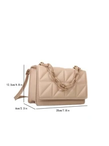 極輕，商務休閒迷你鏈條裝飾拼接時尚方形包，適合少女、女性、大學生、職場新人和白領人士，適合辦公室、學校、工作、商務、通勤、戶外、旅行和外出使用 - 卡其色 - 查看 3