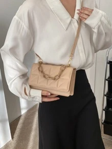 極輕，商務休閒迷你鏈條裝飾拼接時尚方形包，適合少女、女性、大學生、職場新人和白領人士，適合辦公室、學校、工作、商務、通勤、戶外、旅行和外出使用 - 卡其色 - 查看 6