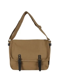 Hombres Bolso bandolera con solapa con decoración de hebilla, bolso escolar para viajes, universidad, bolso deportivo con bandolera escolar para estudiantes universitarios de secundaria para viajes a la escuela - Marrón - Ver 2