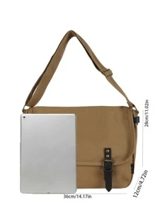 Hombres Bolso bandolera con solapa con decoración de hebilla, bolso escolar para viajes, universidad, bolso deportivo con bandolera escolar para estudiantes universitarios de secundaria para viajes a la escuela - Marrón - Ver 3