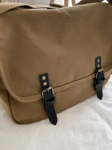 Hombres Bolso bandolera con solapa con decoración de hebilla, bolso escolar para viajes, universidad, bolso deportivo con bandolera escolar para estudiantes universitarios de secundaria para viajes a la escuela - Marrón - Ver 4