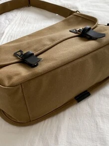 Hombres Bolso bandolera con solapa con decoración de hebilla, bolso escolar para viajes, universidad, bolso deportivo con bandolera escolar para estudiantes universitarios de secundaria para viajes a la escuela - Marrón - Ver 5